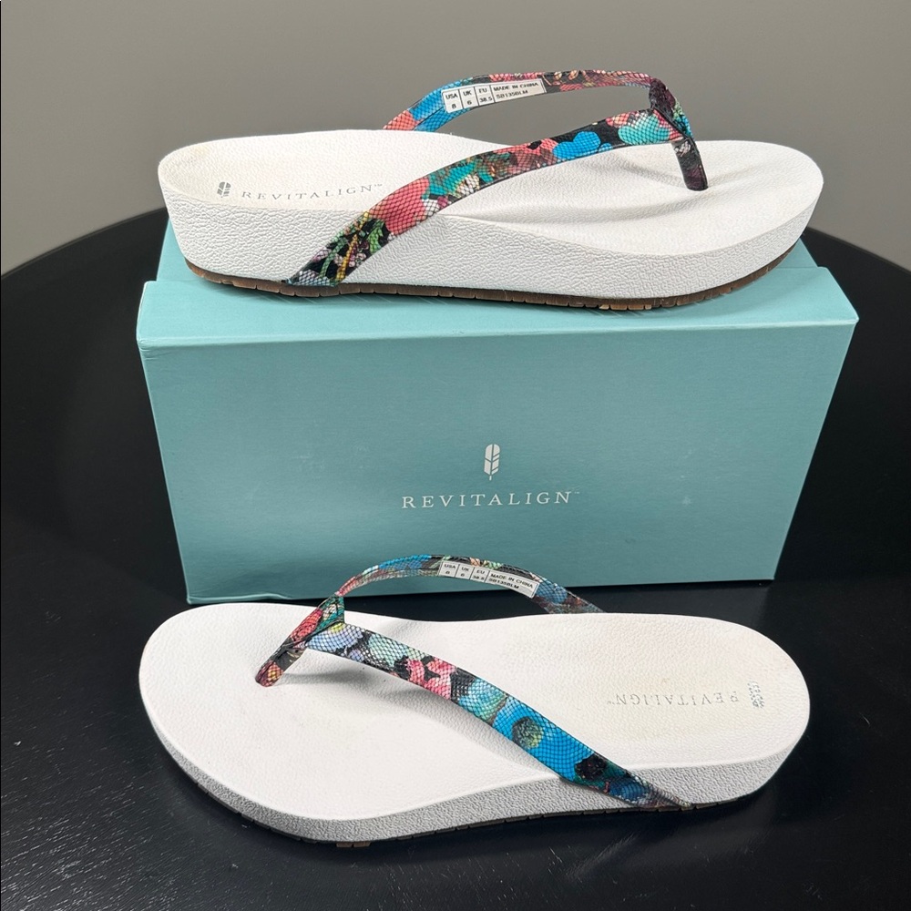 Revitalign Sandy Arch Platform Flip Flops Blue Multicolor Size 8